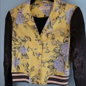 Rag & Bone Leather + Floral Design Bomber jacket